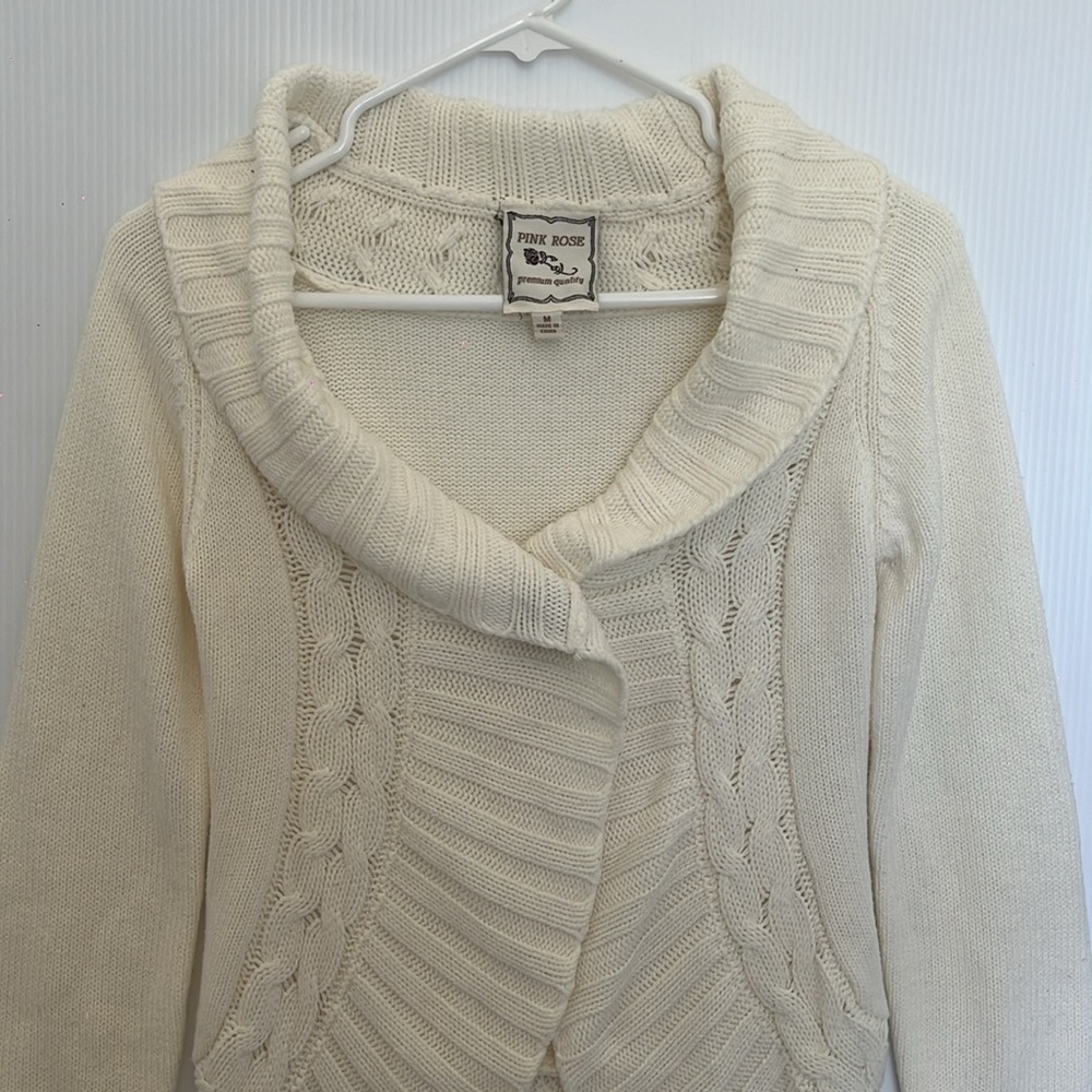 PINK  ROSE Ruffle Sweater Cardigan COLOR IVORY SIZE‎ Small - Picture 2 of 12
